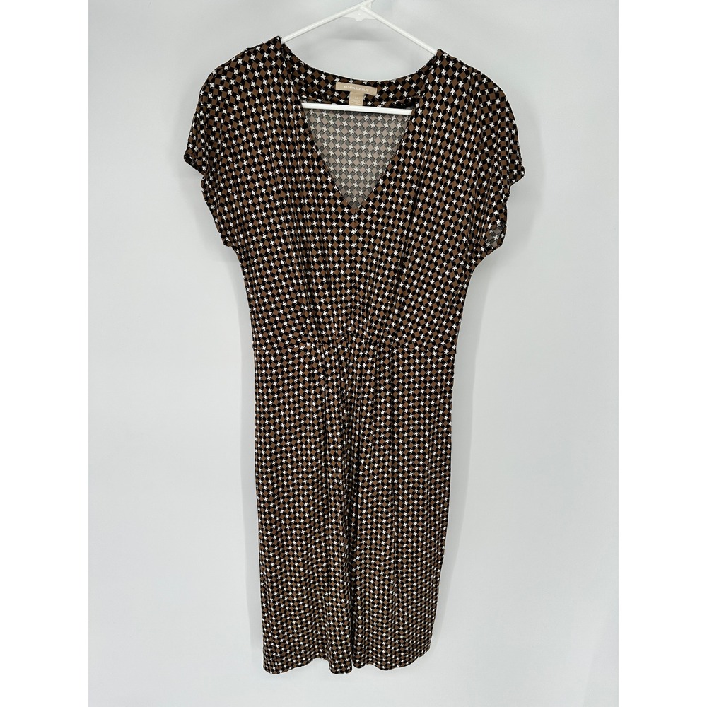 Banana Republic Womens Geometric Print V Neck Midi Dress Size M